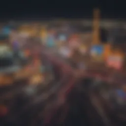 A panoramic view of the iconic Las Vegas Strip, showcasing various casinos and vibrant nightlife.