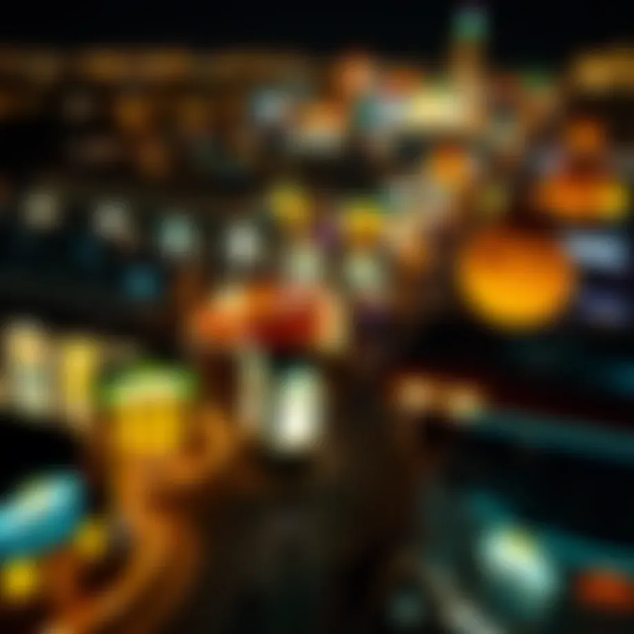 Aerial view of a bustling California casino at night